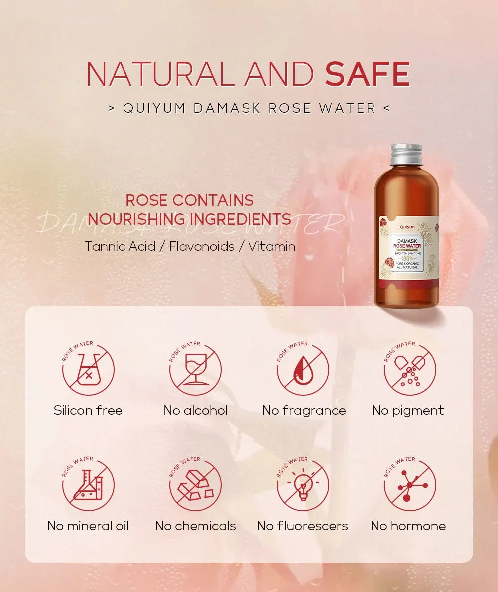 Damask Rose Hydrosol Rose Water Nourishing Skin Improve Dullness Facial Hydrating and Moisturizing Toner Face Serum Skincare