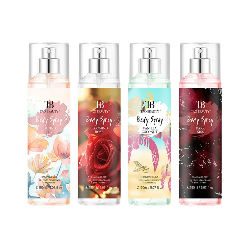The fragrance spray has a long-lasting, faint floral scent with a fruity note. It is a fragrance body spray without alcohol.