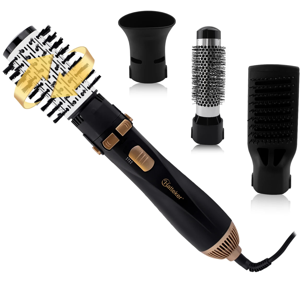 Hatteker EU 4-Head Hair Dryer Hot Air Brush Strong Wind Electric Straightener Curler Roller Comb Blower Styling Tool for Women