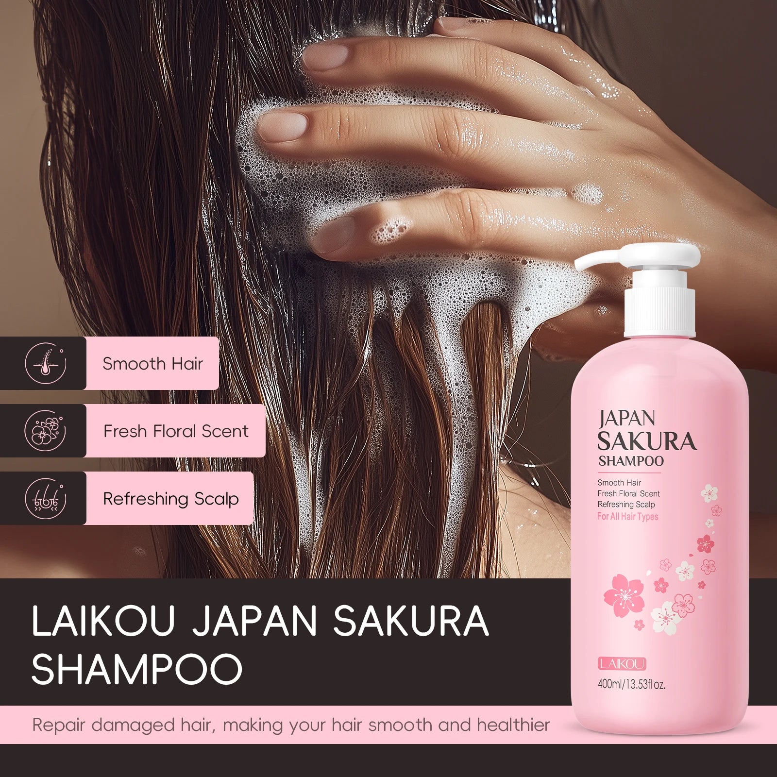 LAIKOU Japan Sakura Shampoo Repair Anti Split Ends Smooth Frizz Dry Hair