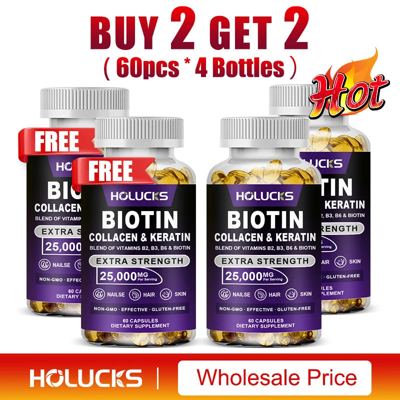 Biotin+Collagen+Keratin Capsules, Hydration, Promotes Hair Growth, Strengthens Weak Nails, Joints & Bones, Anti-Aging, Whitening