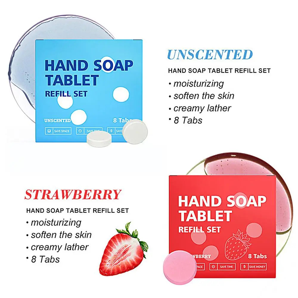 Hand Soap Tablet Refills 8pcs Foaming Hand Wash Tablet Refills Refreshing Fragrance Hand Washing Tool for Business Trip Travel