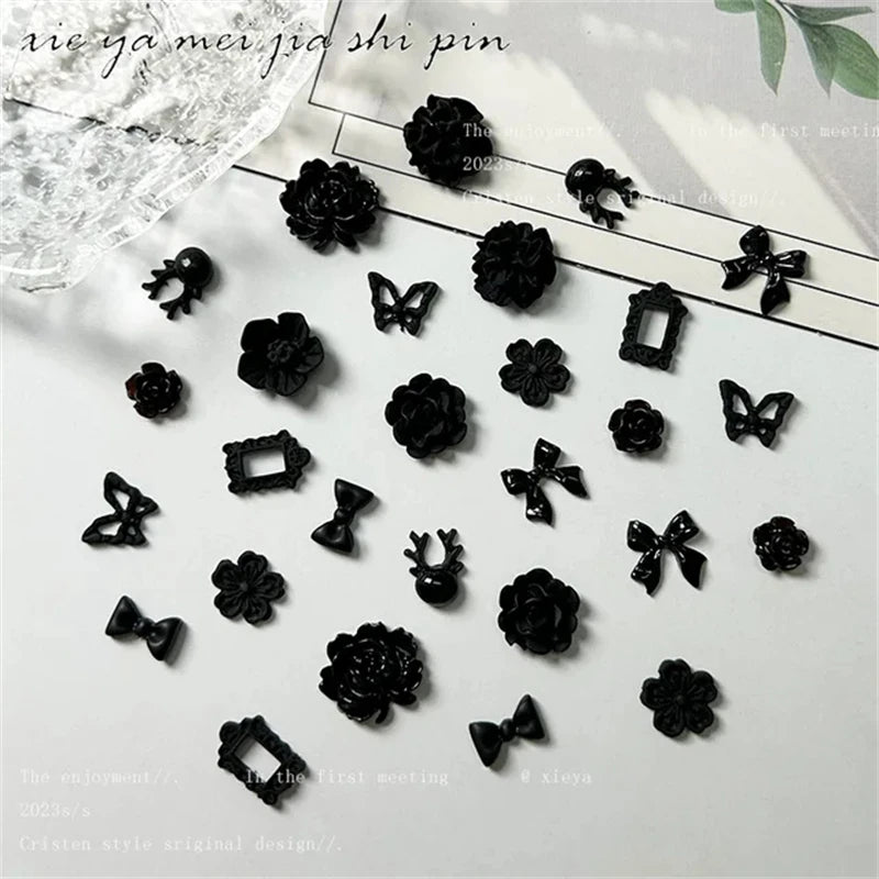 50pcs Vampire Nails Accessories Mixed Resin Ribbon Bow Camellia Tulip Heart Nail Art Charms Decorations Supplies Parts DIY Jewel