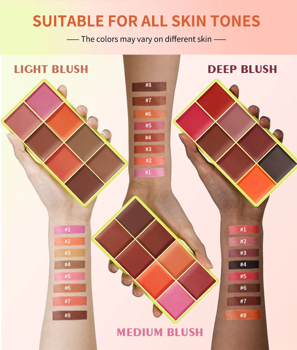 Multi Cream Eyebrow Blush Highlighter Palette Long Wearing Eyeshadow Palette Matte Shimmer Finish With Free Brush & Powder Puff