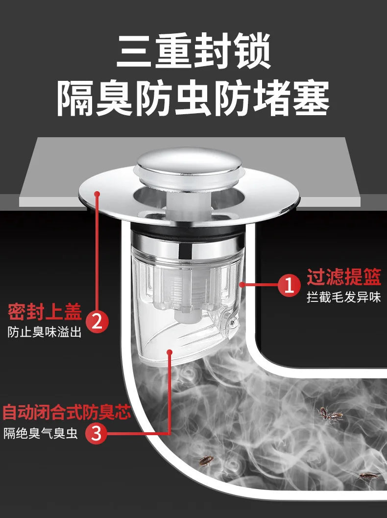 Press Pop-up Basin Drain Stopper Universal Anti-odor Replacement Core Anti-leak Water Stopper For Bathroom Sink Washbasin Access