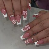 24 PCs Short French Gradient Love Nails with 1 Jelly Gel and 1 Nail File-For Girl Mother Women Gift