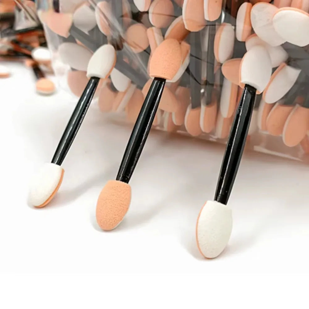 100PCS Disposable Double-Headed Eye Shadow Sponge Applicators 6.5cm with Container for Eyeshadow Stick