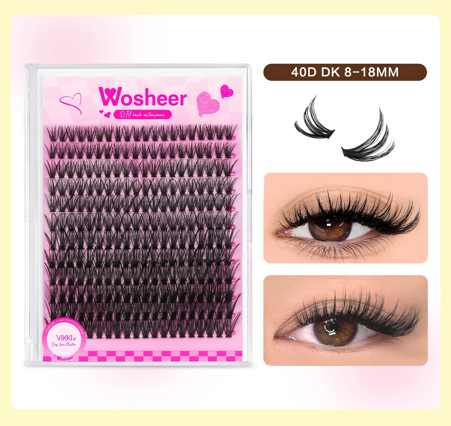 WOSHEER Eyelash Clusters Kit Thick Individual Lashes Lash Bond And Seal And Remover Faux Mink Lashes Eyelash Extension DIY