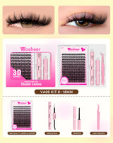 WOSHEER Eyelash Clusters Kit Thick Individual Lashes Lash Bond And Seal And Remover Faux Mink Lashes Eyelash Extension DIY