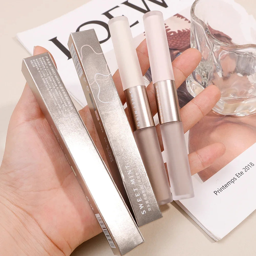 Double Head Face Contouring Stick 2 in 1 High Gloss Grey Brown Matte Nose Shadow Cream Brighten Highlighter Face Bronzer Makeup