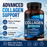 Marine Collagen Capsules for Women & Men, Type I Peptides with Hyaluronic Acid, Vitamin C & Biotin, Beauty Glow Nails, 60 Count