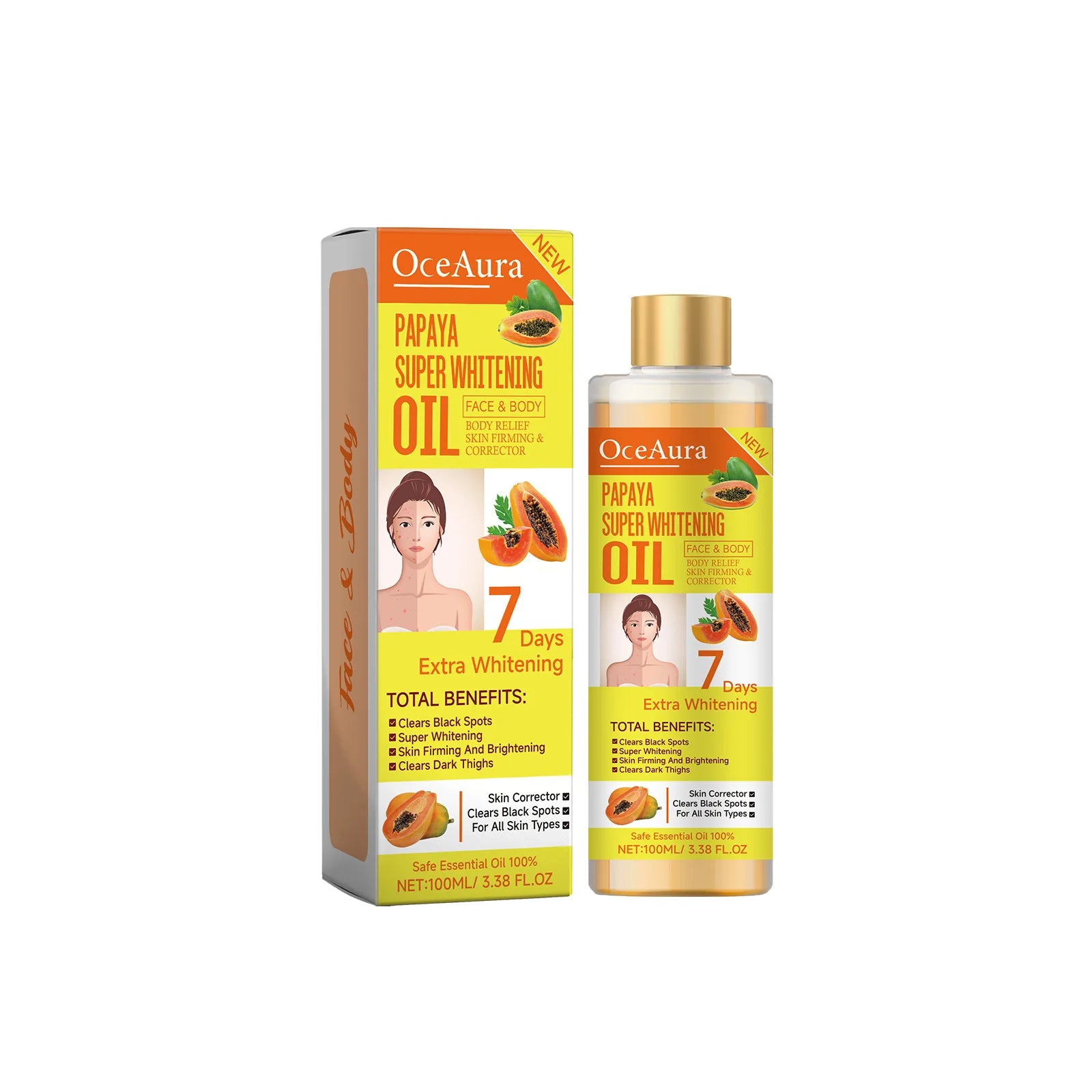 OceAura Papaya Oil for Skin Lightening 7 Days Whitening Body Firming Dark Skin Removal Oil for Muscle Relaxation Massage Thighs