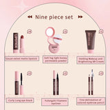 Women's Christmas makeup set, 9 lipsticks & powder press &BB cream & eyebrow pencil & mascara & eyeliner set,for women and girls