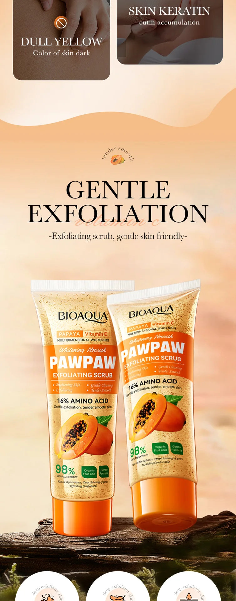 100g Papaya Vitamin C Exfoliating Scrub Cream, Hypoallergenic, Moisturizing, Exfoliation, Scented with Papaya, Deep Cleansing