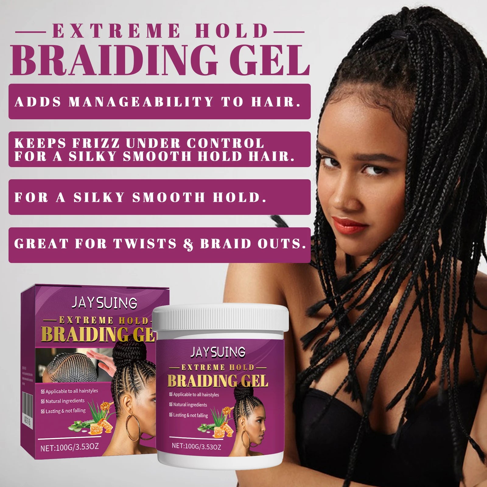 Styling Braiding Gel Wax Carbomer Long Lasting Strong Hold Pomade Anti-Frizz Smooth Hair Finishing Shaping Hair Edge Control