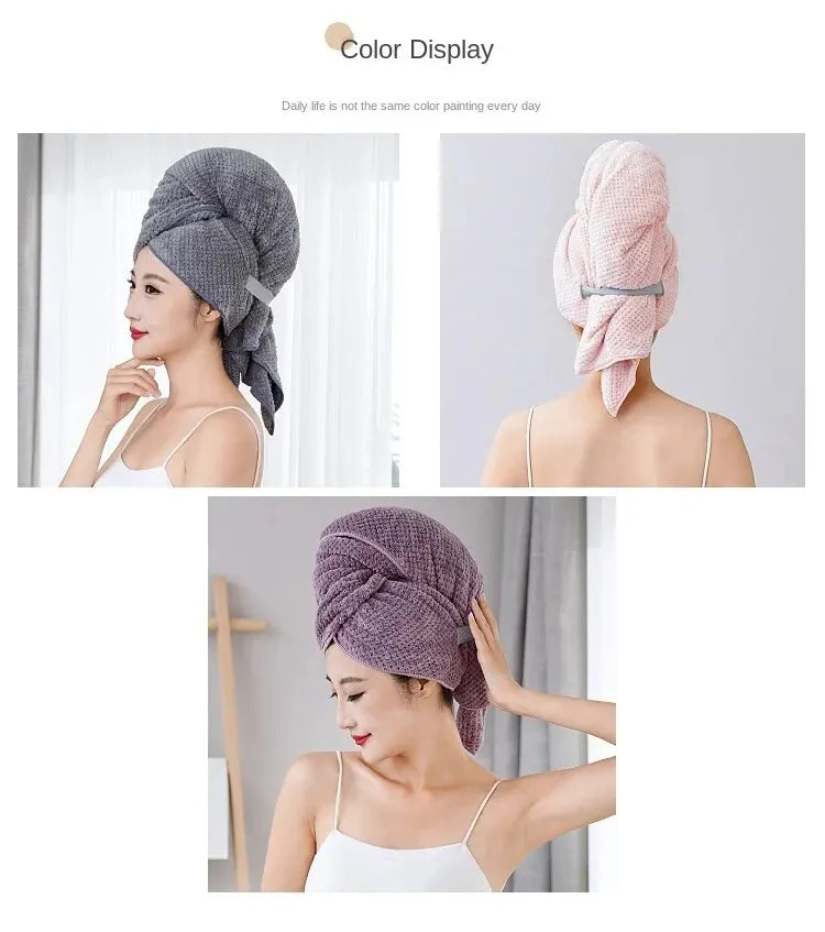 Super Absorbent Elastic Band Head Towel for Women's Hair Drying - Extra Large Microfiber Hair Towel Wrap with Headband