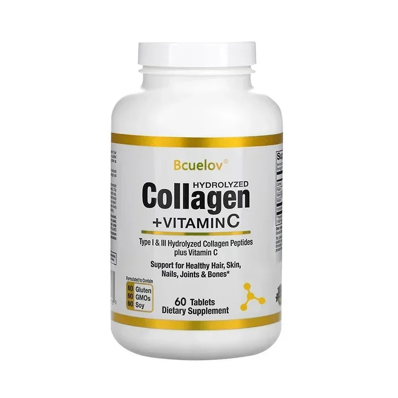 Hydrolyzed Collagen Peptides + Vitamin C, Types I & III Support Healthy Hair, Skin, Nails, Joints & Bones Boosts Immunity