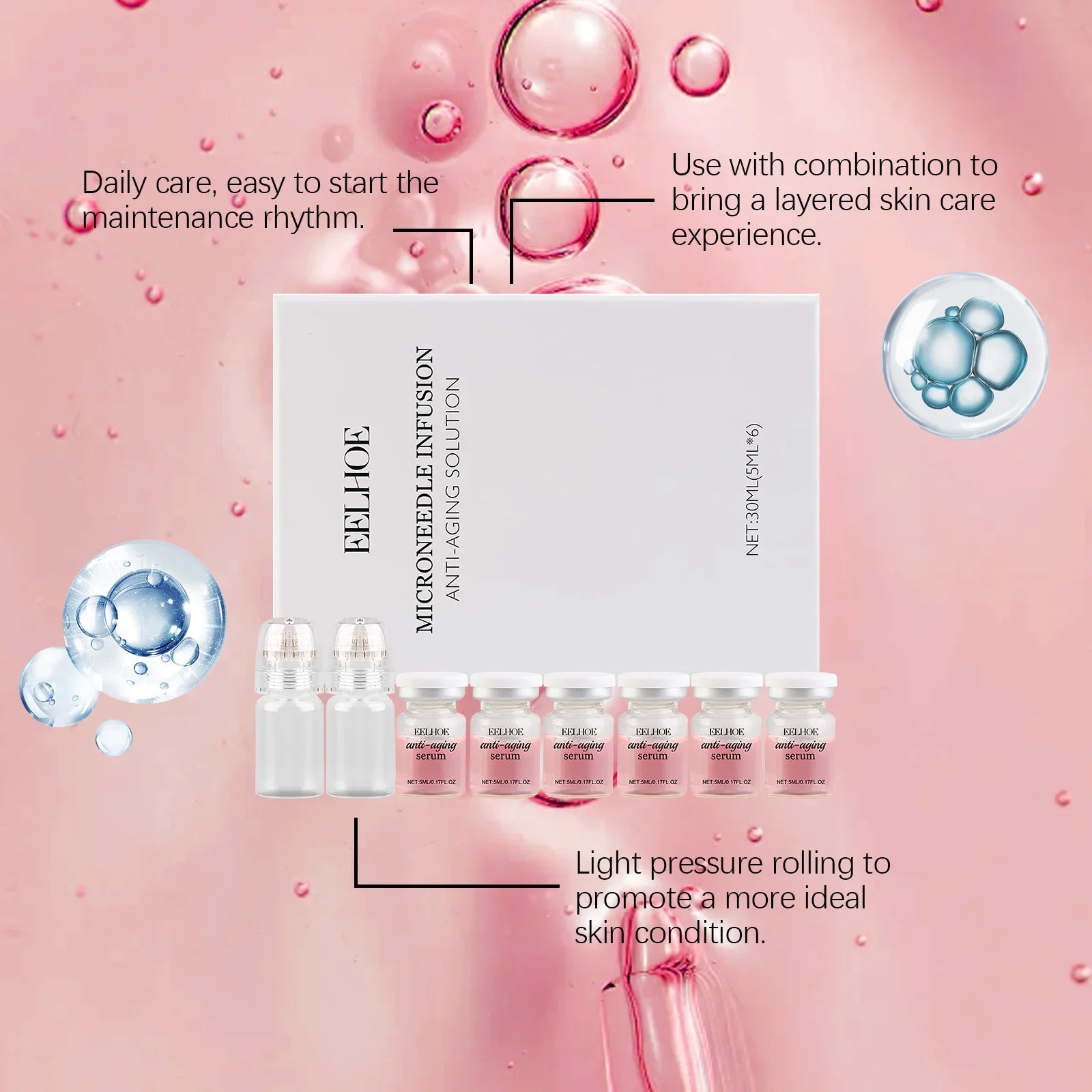 0.2MM Microneedle 2 Tools + 6 Bottles Korean Moisturizing Renewal Set, Firming & Anti-Fine Lines Daily Skin Care Essence