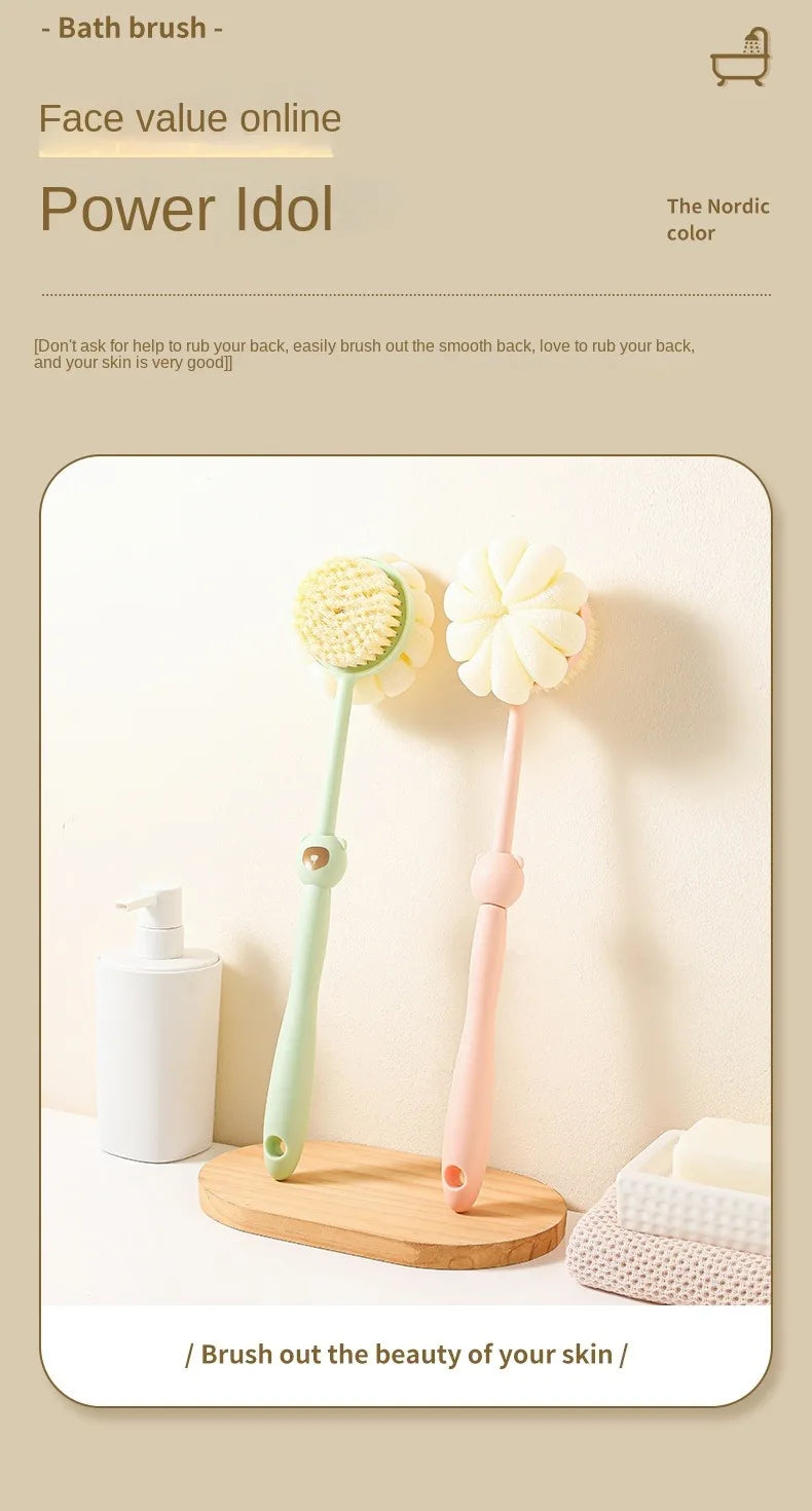 Two Sided Shower Body Brush Silicone Long Handle Bathroom Wash Brush Bathing Massage Back Body Exfoliating Brush Bath Supplies