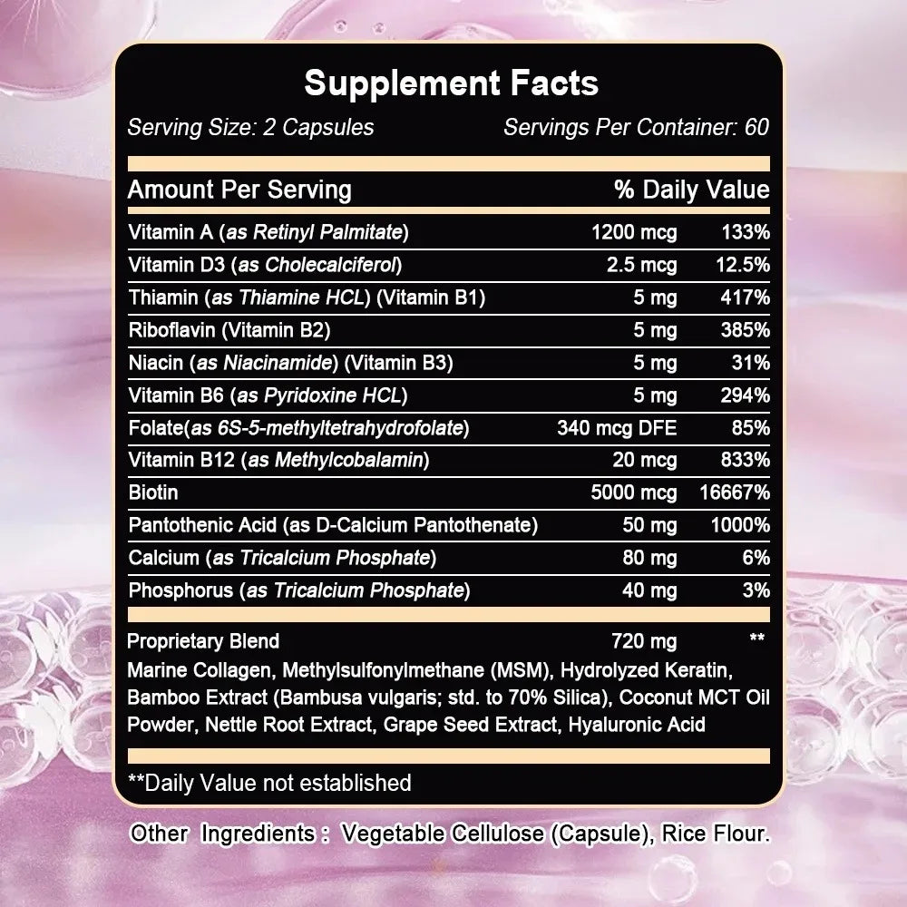 Powerful Marine Collagen - with Hyaluronic Acid, Biotin & MSM - Skin, Nails & Joint Health, Anti-Aging, Boost Energy