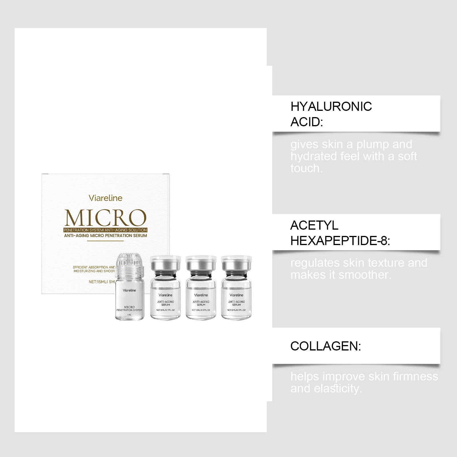 Hexapeptide Collagen Microneedle Serum Set Hydrating Facial Roller Beauty Device Pro Home Beauty Care Kit Glowing Skincare