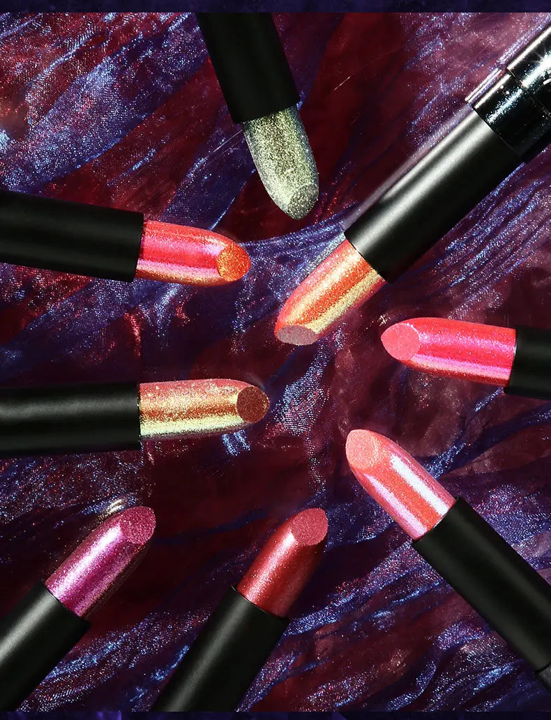 Diamond Pink Lipstick Metallic Glitter Lipstick Waterproof Shiny Pearlescent Dark Blue Red Matte Lip Gloss Halloween Lips Makeup