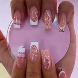 24 PCs Short French Gradient Love Nails with 1 Jelly Gel and 1 Nail File-For Girl Mother Women Gift