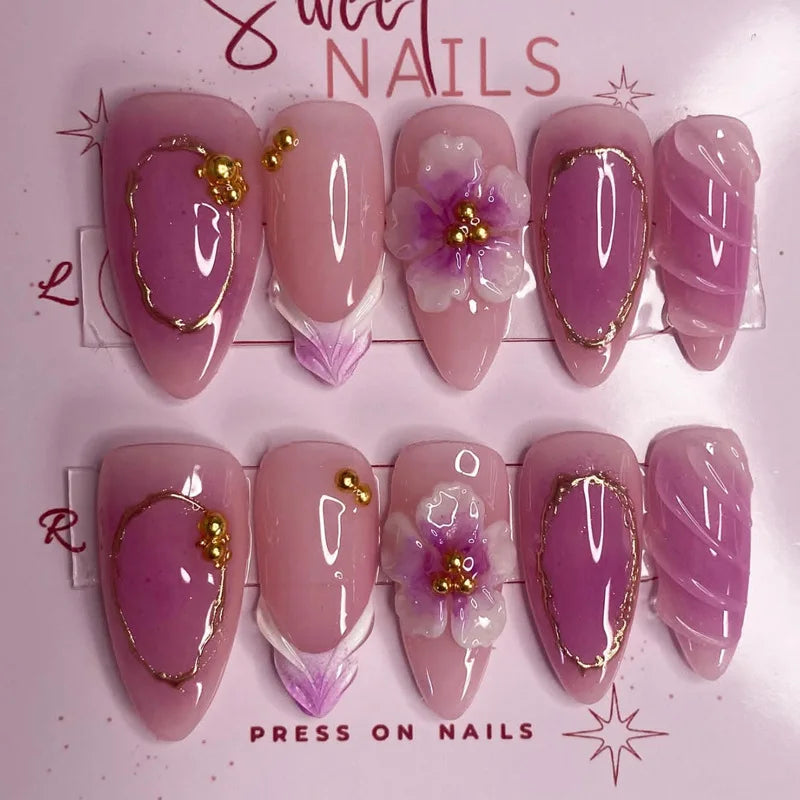 24 false nail pieces shipped randomly, Instagram-style false nails, wearable full-coverage almond-shaped press-on nails.