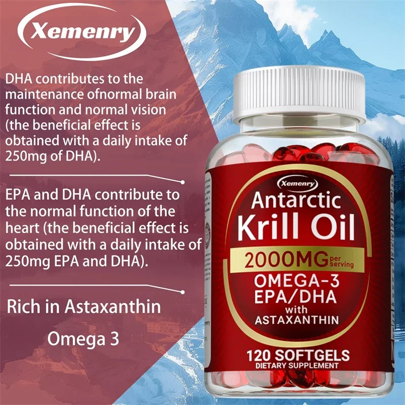 Antarctic Krill Oil Astaxanthin Capsules(EPA, DHA) Joint And Skin Health Support Immunity, Cardiovascular, Non-GmoSupplementsSup