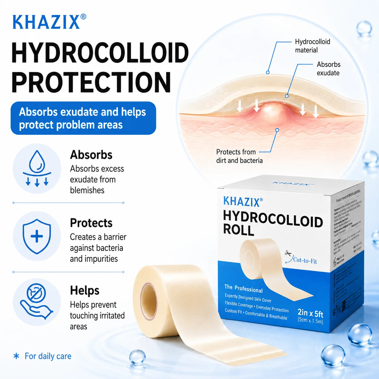 1roll Hydrocolloid Acne Patch Roll DIY Cut-to-Size Pimple Cover Sticker, Ultra Thin Waterproof Blemish Tape for Face