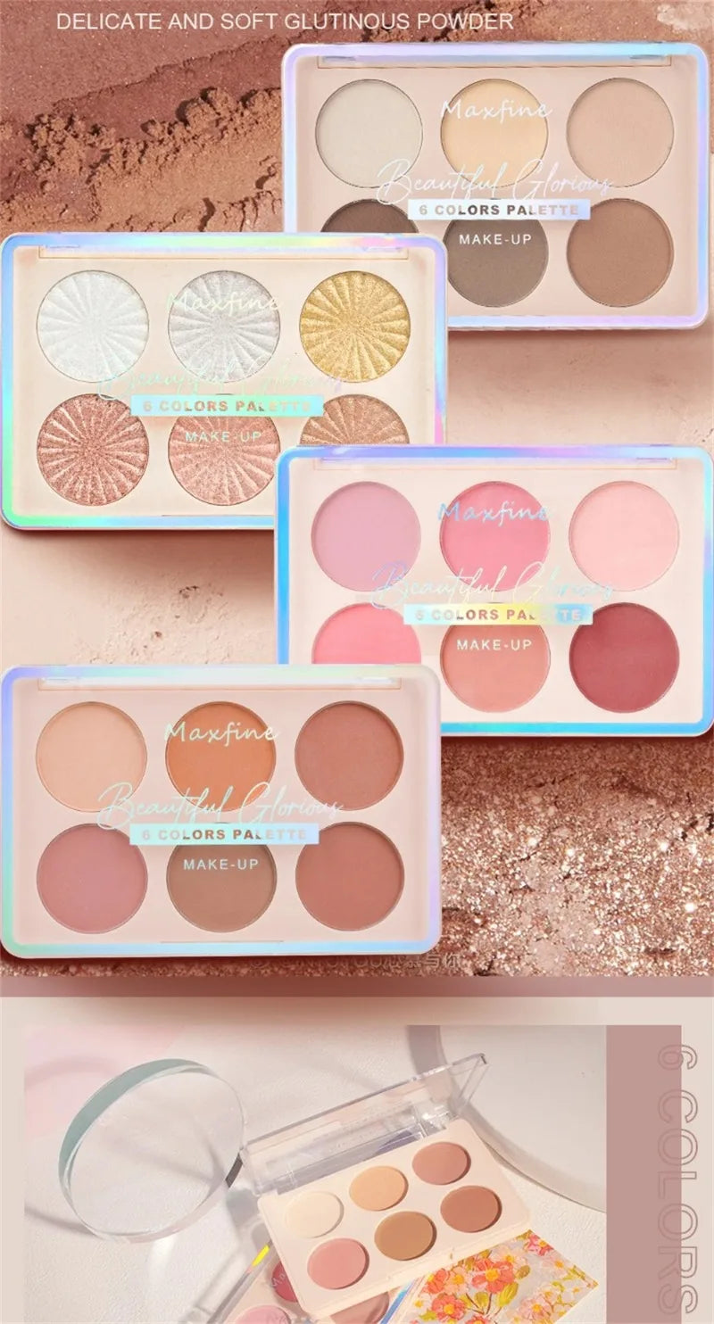 6-color Blush and Contouring All-in-one Palette Pearlescent Matte Powder Face Blusher Glitter Highlighter Blush Makeup Palette