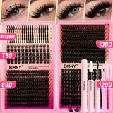 720/200pcs eyelash Extension Kit Fluffy Eyelash Extension kit with Lash Bond and Seal Lash Tweezers Thick Lash Clusters Wispy