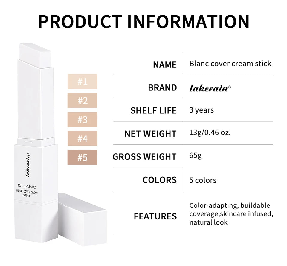 Foundation Stick Color Changing Foundation with Detachable Brush Blanc Cover Cream Stick Changing Hight Coverage Base Makeup
