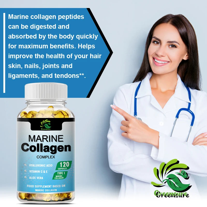 Greensure Marine Collagen - With Hyaluronic Acid, Biotin & Blueberry Support Joint, Hair, Skin, Nail, Cartilage & Overall Health