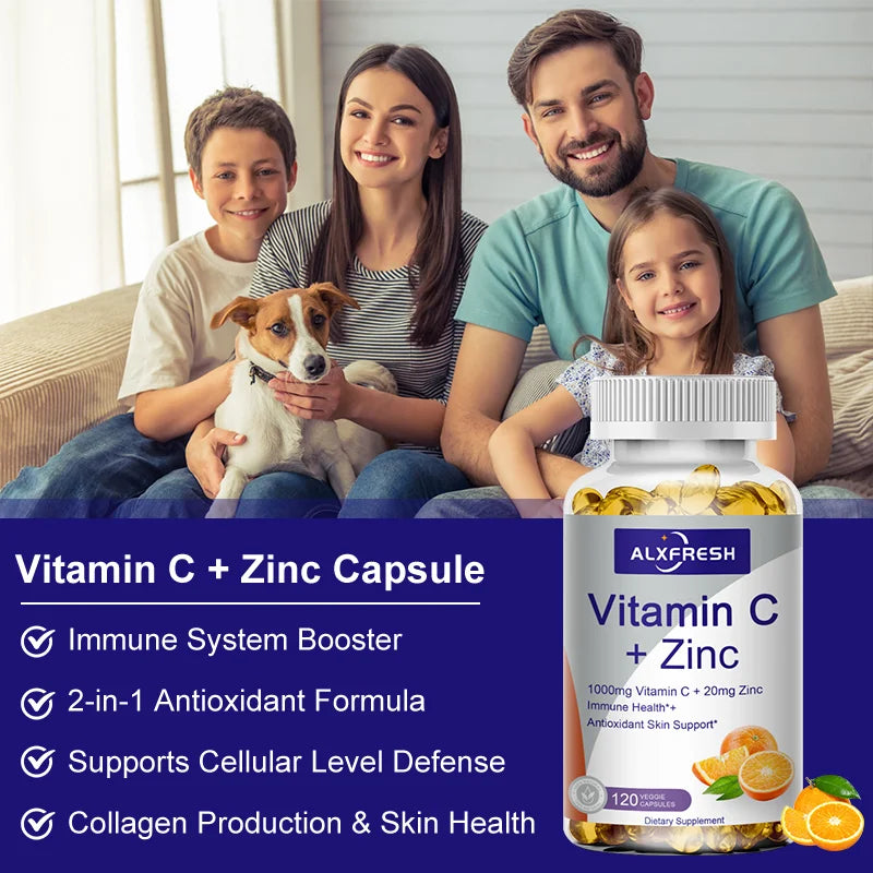 Alxfresh Vitamin C with Zinc for Hair Skin Nails and Brain Heart Health Supports Cellular Level Defense Immune System Booster