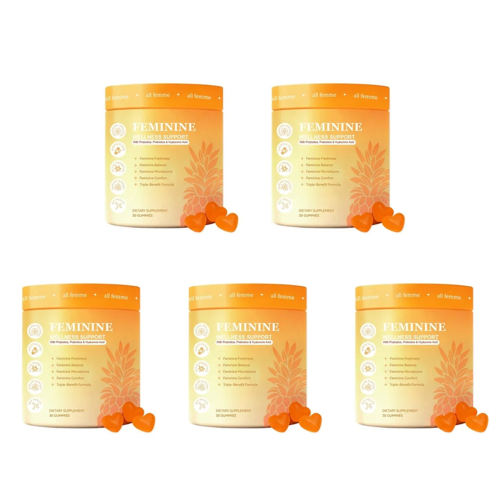 All Femme Chewable Feminine Wellness Support Gummies with Probiotics Prebiotics Hyaluronic Acid Vitamin B6 and Zinc 30 Gummies