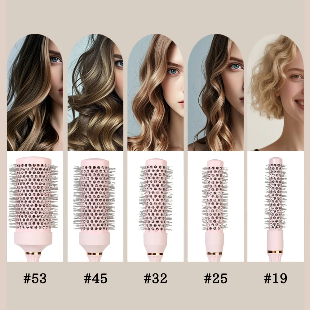Barber Professional Round Blow Dry Brush, Professional Curly Hair Hot Cylinder Comb, 5 Sizes, Suitable for Fashionable Curly Hair Styling, Suitable for Women's Styling, Blow Drying, Curly Hair, Smoothing, Short Hair, Medium a