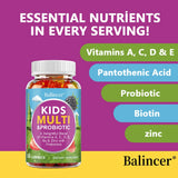 Organic Kids Multivitamin Gummies, with Vitamins A, C, D, E, Zinc, Probiotics, Promotes Digestion and Enhances Immunity