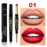DNM 2 In 1 Matte Lipstick Pencil Double Head Lip Liner Pen Long Lasting Waterproof Lady Charming Nude Red Lipliner Pencil Makeup