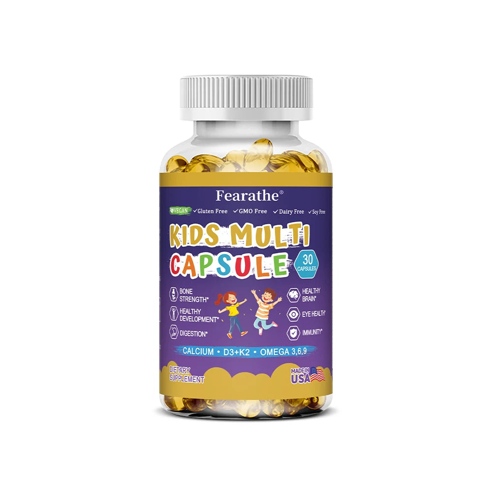 Kids Multivitamins Capsules - with D3+K2,Calcium - Promote Brain Development, Enhance Immunity,Support Digestion Healthy