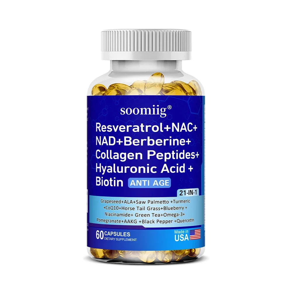 Vitamax 21-in-1 Supplement | NAD+ Resveratrol Collagen Berberine | Supports Hair, Skin, Nails, Joints, Anti-aging, Firming Skin