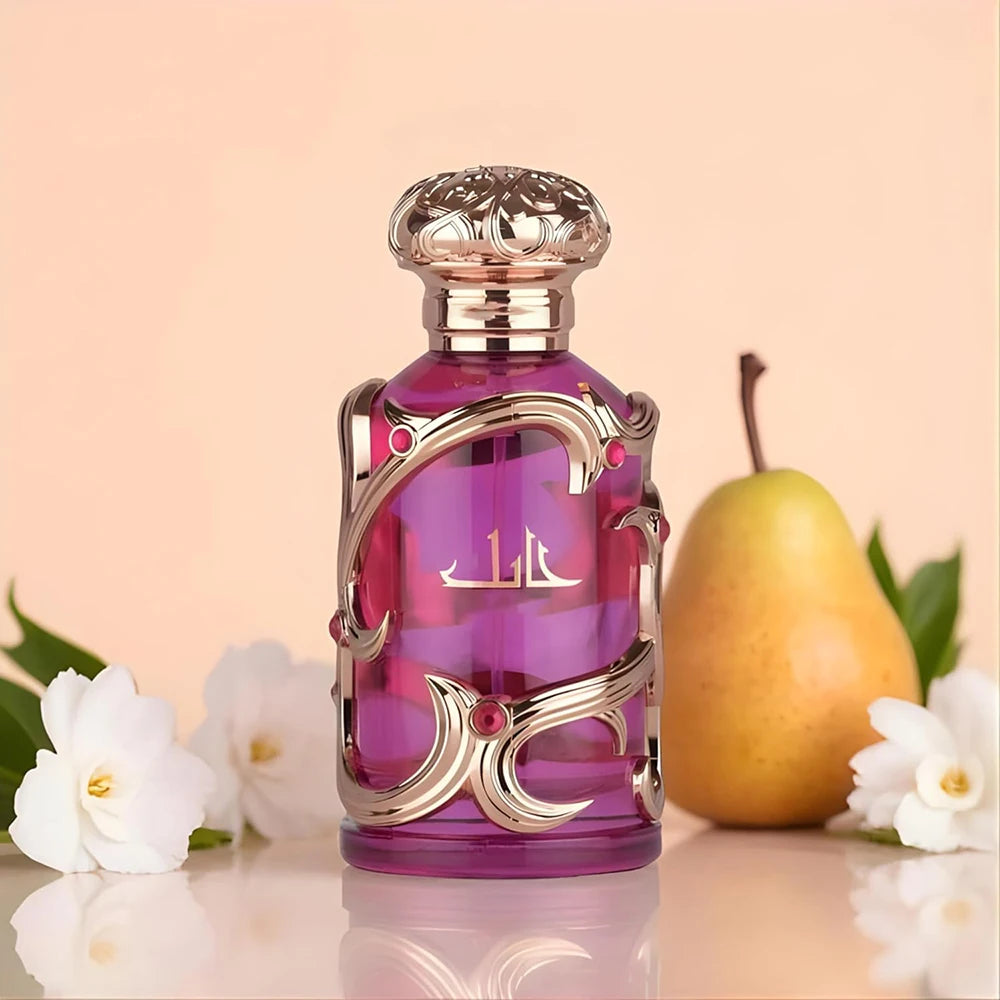 Luxury Habiik Decorative Women Perfume 100ml, Soft Pear Jasmine Oriental Fragrance, Rose Gold Engraved Metal Cage Pink Glass Bottle, Ready Gift Box for Her Birthday Holiday