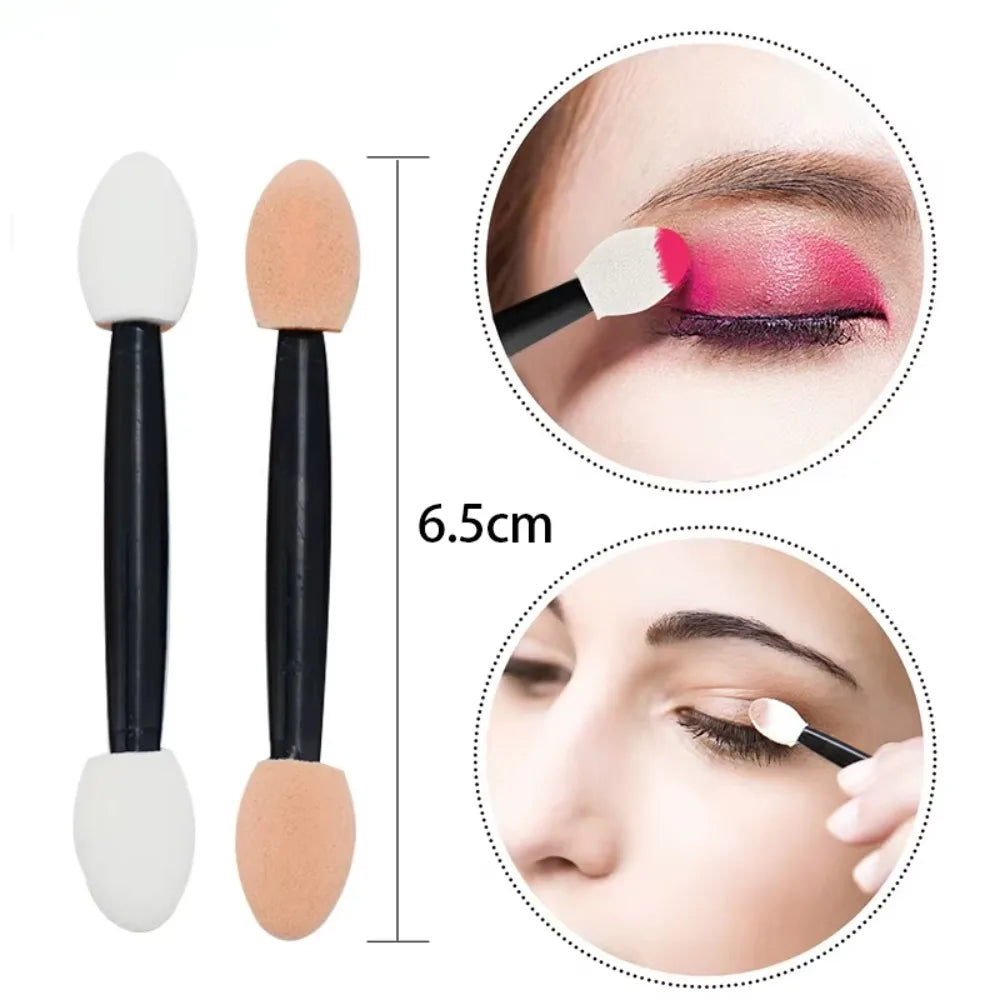 100PCS Disposable Double-Headed Eye Shadow Sponge Applicators 6.5cm with Container for Eyeshadow Stick