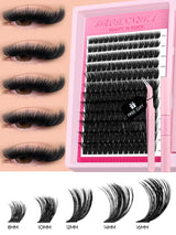 GROINNEYA Lash Clusters Kit Fluffy Individual Lashes C Curl Cluster DIY Lash Extension Kit Lash Bond and Seal Eyelash Extensions