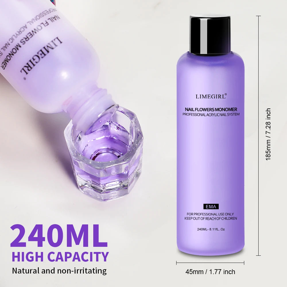 LIMEGIRL Nail Acrylic Liquid Monomer Crystal 40ml/75ml/120ml/240ml for Nail Art Acrylic Powder Extension Professional Manicure