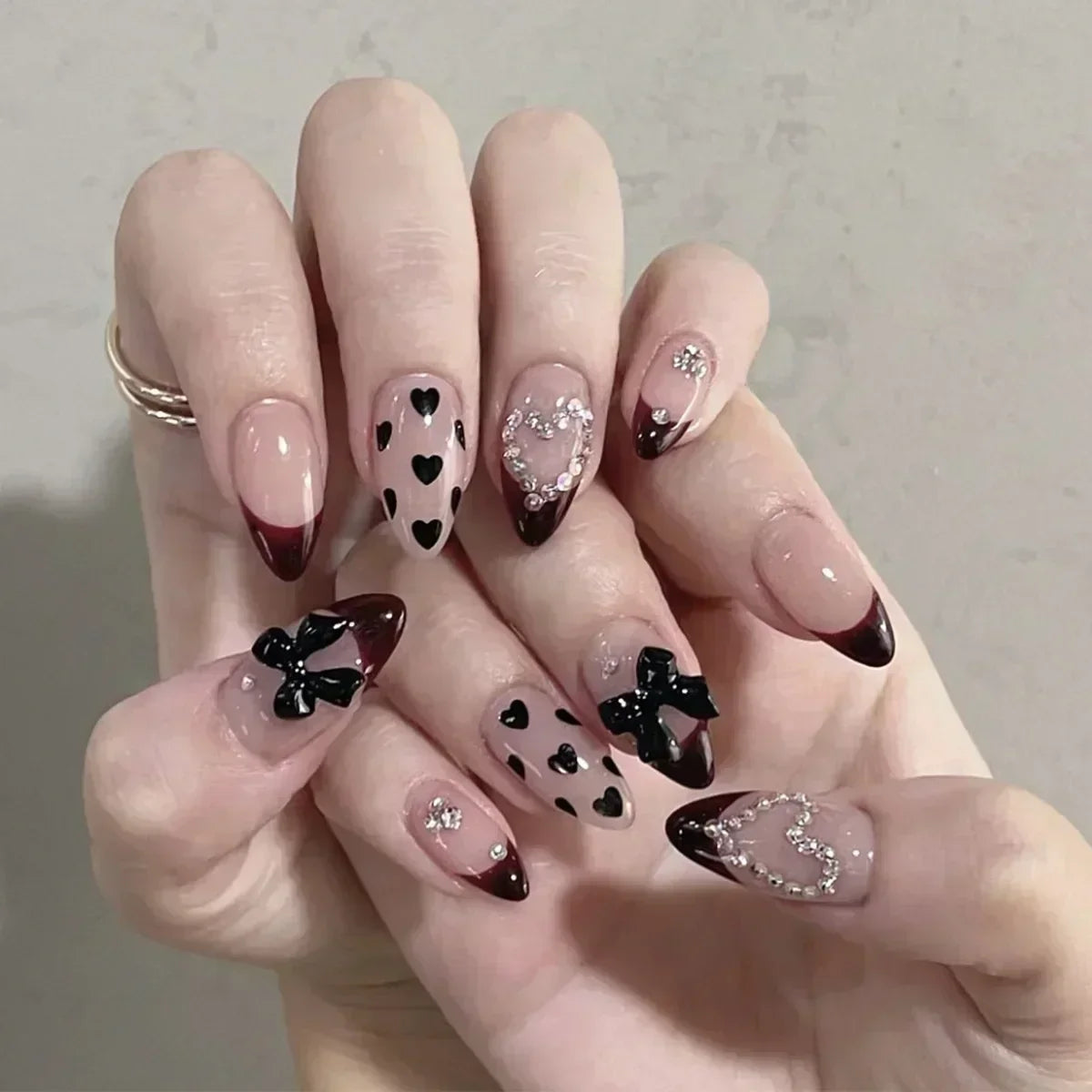 French Tip Orchid Press On Nails, Leopard Removable Fake Nails, 24 Pcs Simple False Nails Set for Women