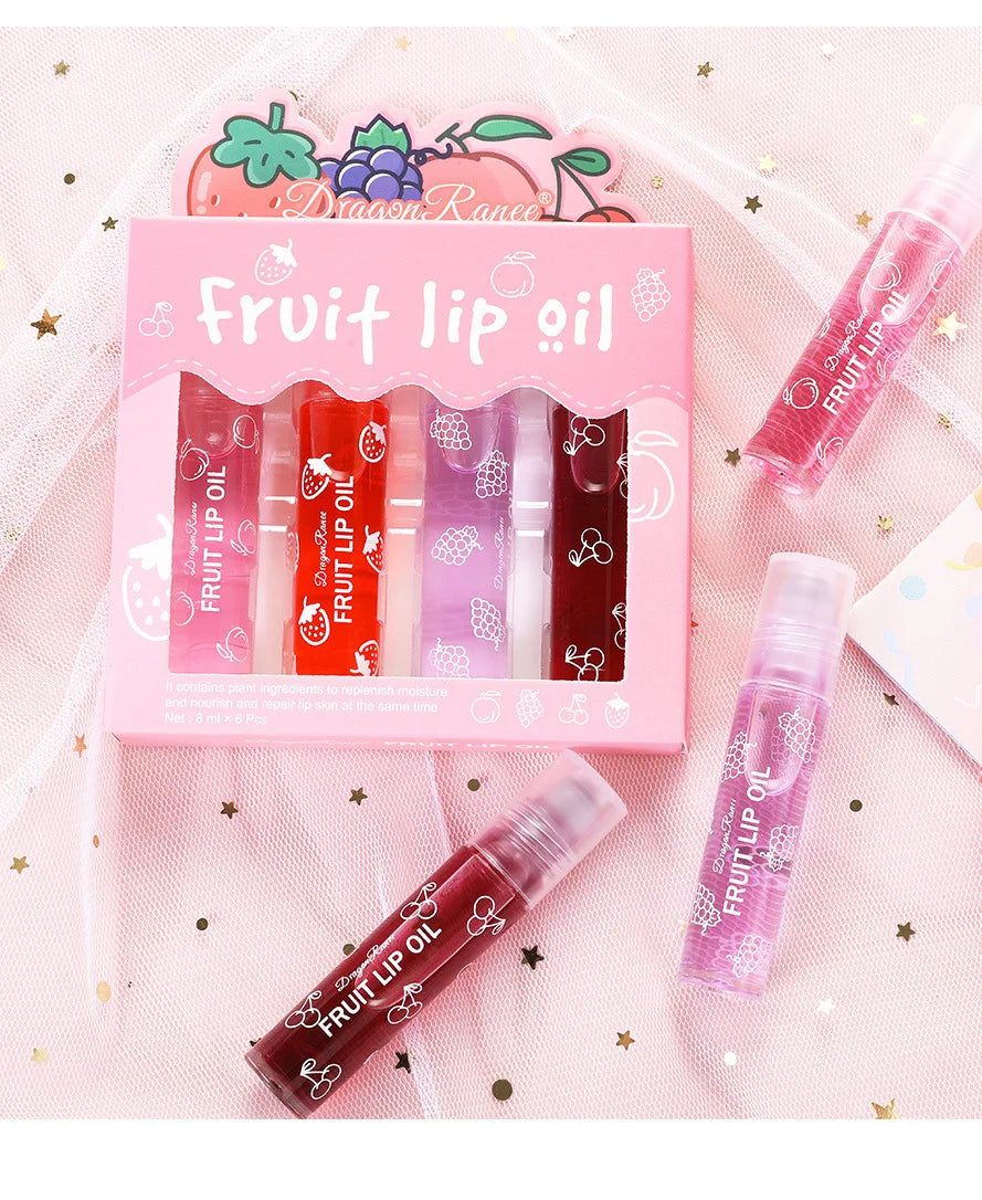Rolling Bead Lip Oil Set of Four Moisturizing Lotion, Hydrating Roller Ball Mouth Oil, Anti-Drying, Colorless and Transparent