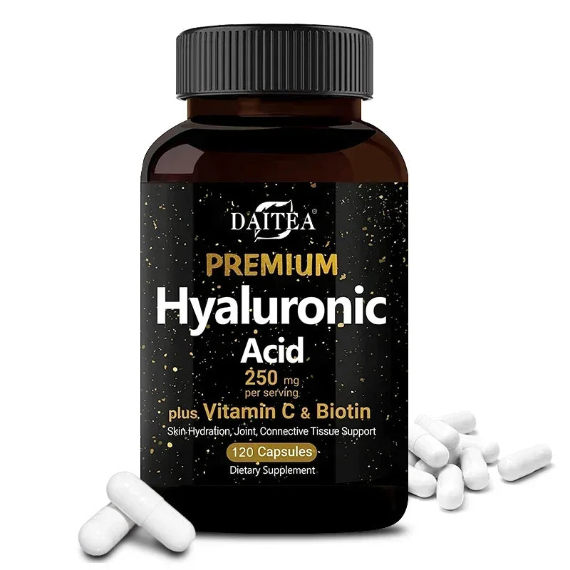 With Biotin & Vitamin C, Hyaluronic Acid 250 Mg, 3-in-1 - Skin Moisturization, Joint Comfort, Hair & Eye Health