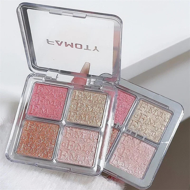 Four Color Glitter Highlighter Powder Palette Diamond High Gloss Shiny High Light Bronzers Face Body Brightening Makeup Cosmetic