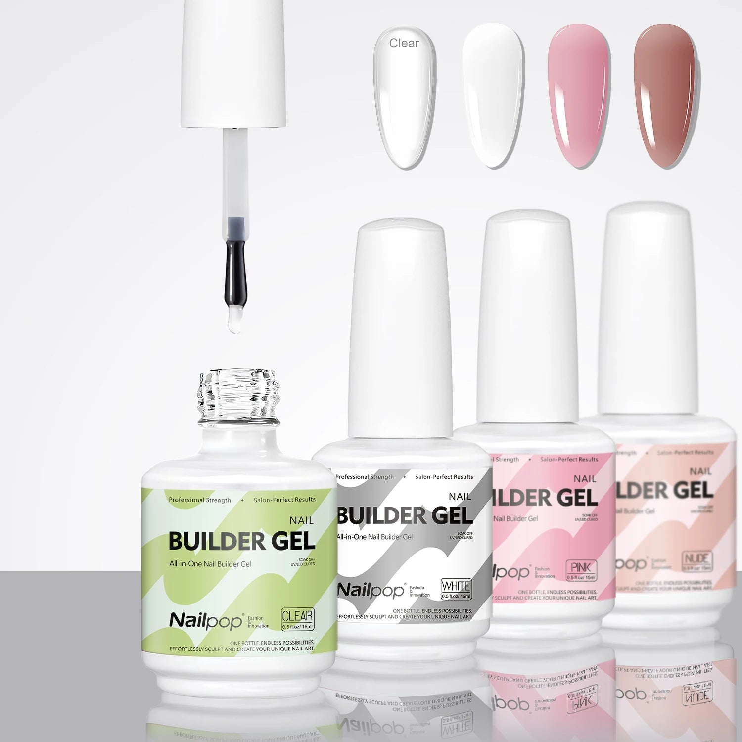 Nailpop 7-in-1 Builder Nail Gel Fast Building Gel Nail Polish Clear White Pink Nude 15ml Nail Tip Reinforcement and Extension